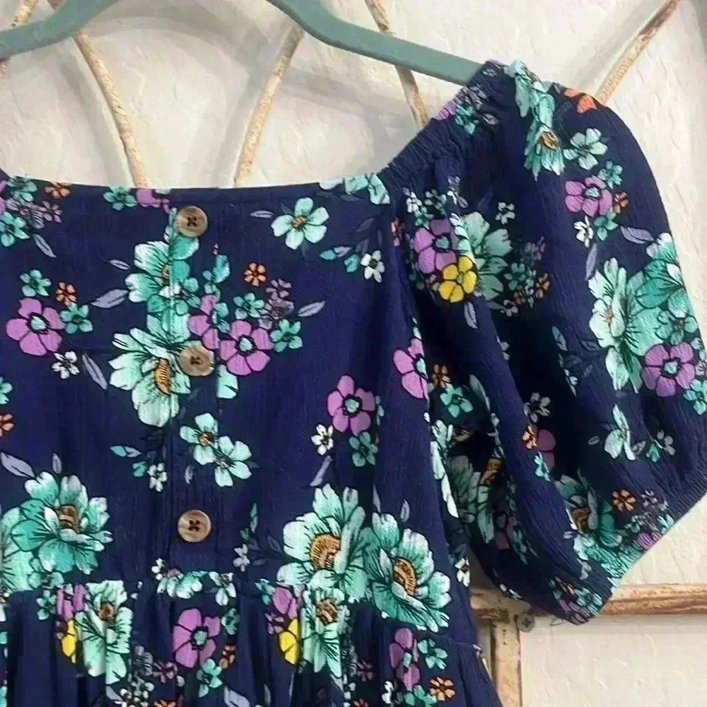 Justice Girls Blue Floral Midi Dress, Size 10 - Picture 2 of 4